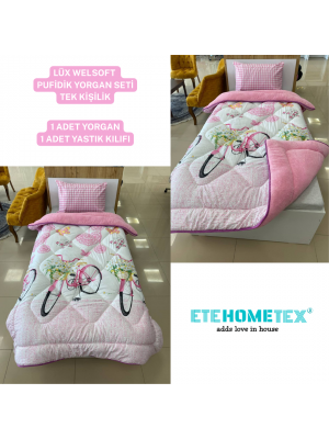ETE HOMETEX TEK KİŞİLİK LÜX WELSOFT YORGAN BİSİKLET PEMBE 155X215CM 8696474231865